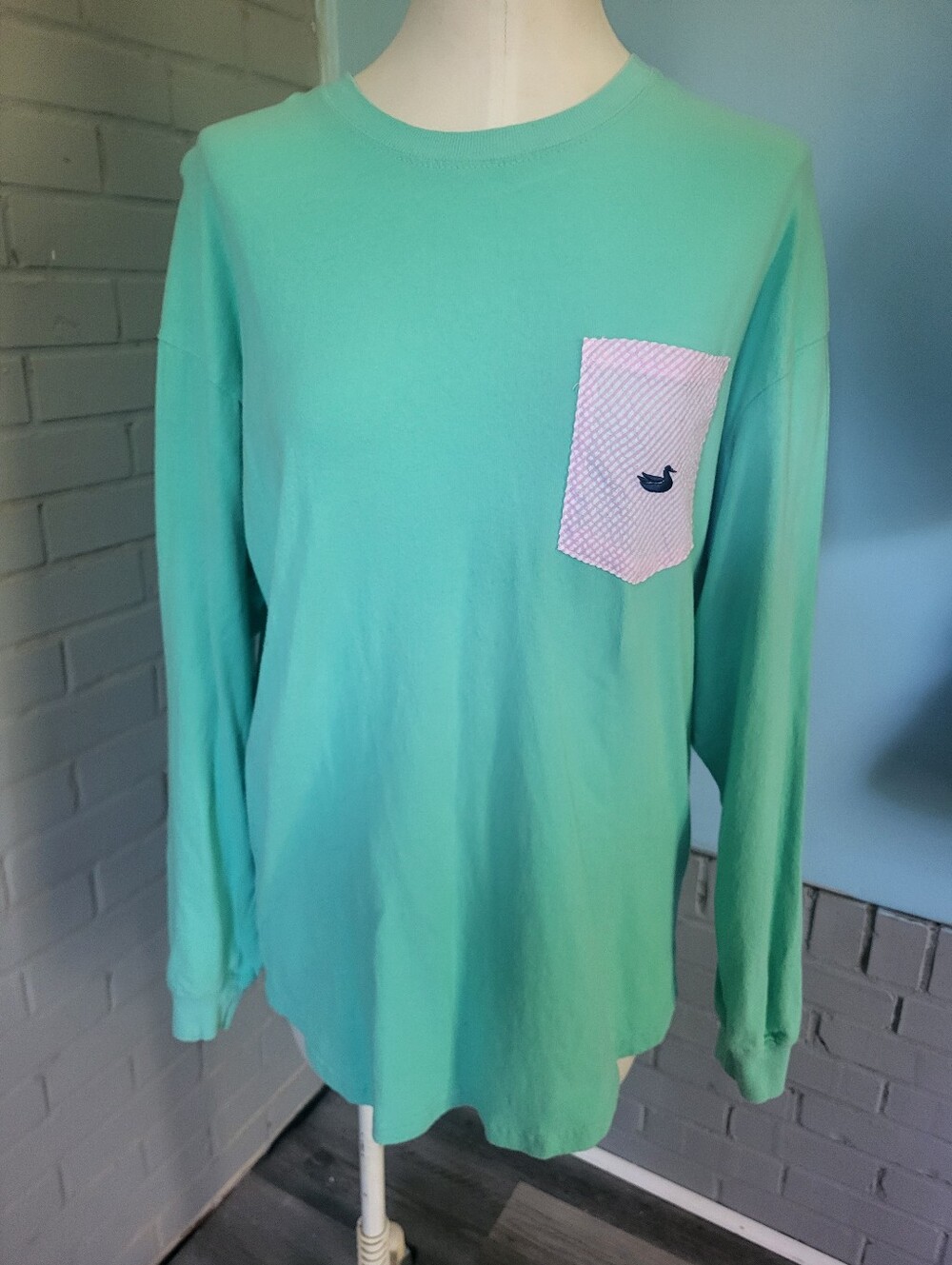 Ladies Long-Sleeve Mint Pocket T-Shirt with Contrast Pocket